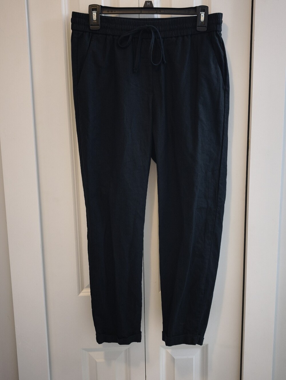 J.Crew Women's Linen Cotton Pull On Pants Size 6 Black Drawstring Tapered